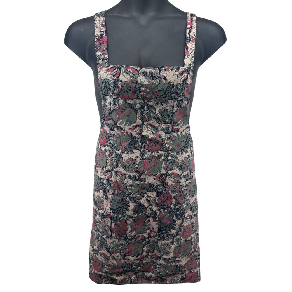 Handmade Apron Army Green Floral Boho Cottage Kitchen Cooking Pockets Back-Tie